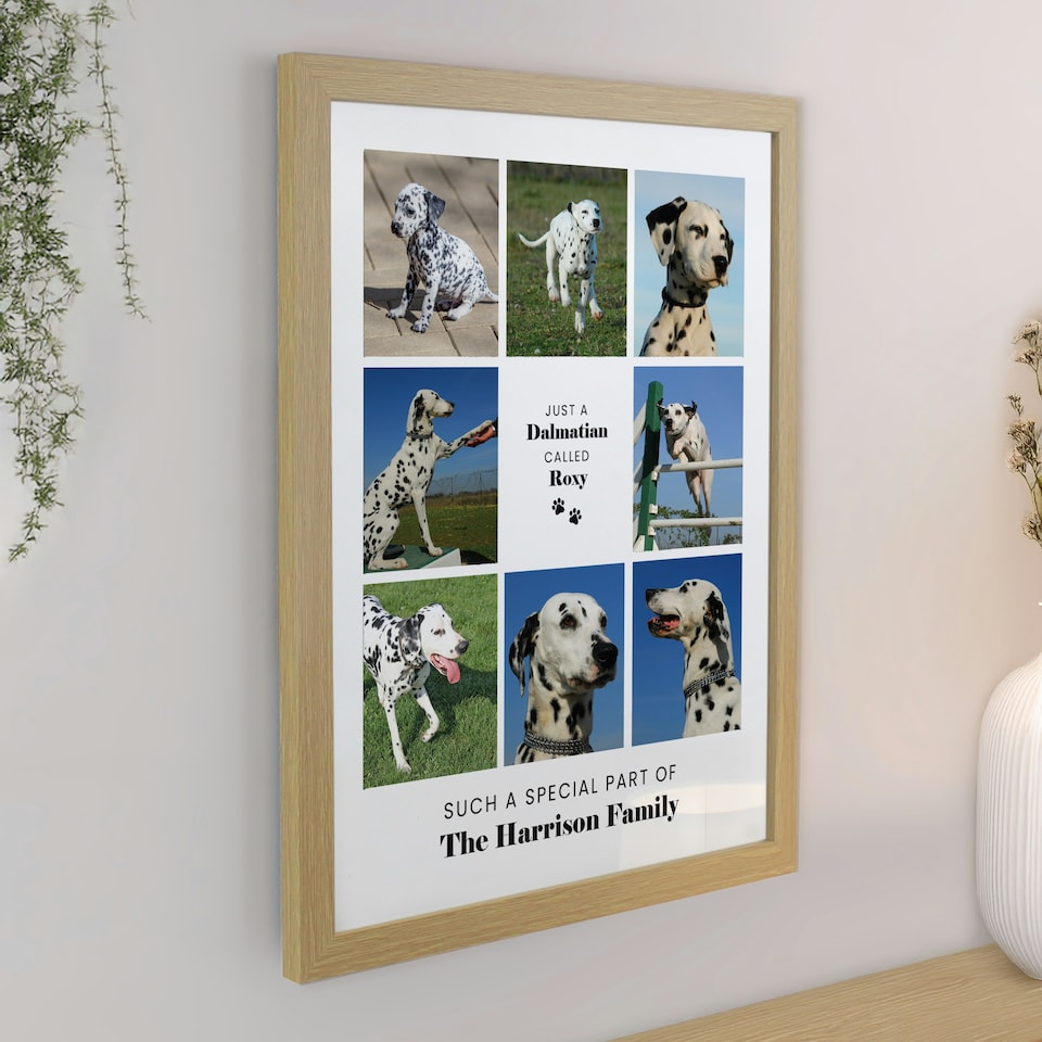 image 1 of Personalised Pet Multi Photo Upload Oak Framed Print Brown | One Size