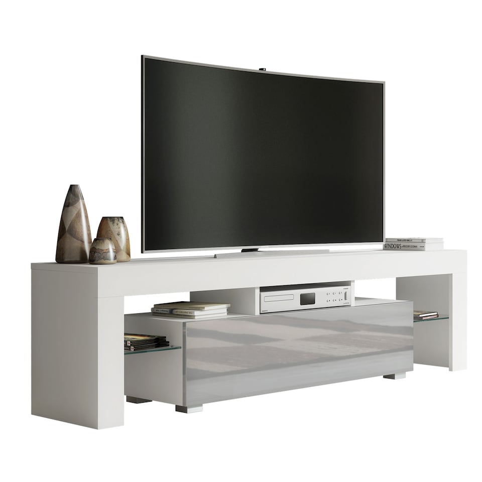 image 1 of TV Unit TV Stand Cabinet White Grey Gloss Sideboard Media Console Storage 160cm