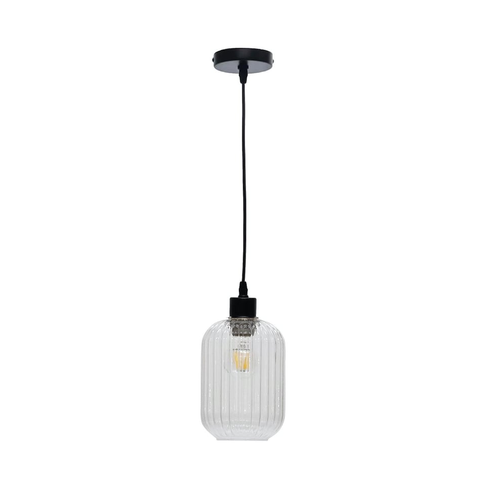 image 1 of Set of 2 Batley - Clear Ribbed Glass with Black Pendant Fittings | Clear | Clear | 2