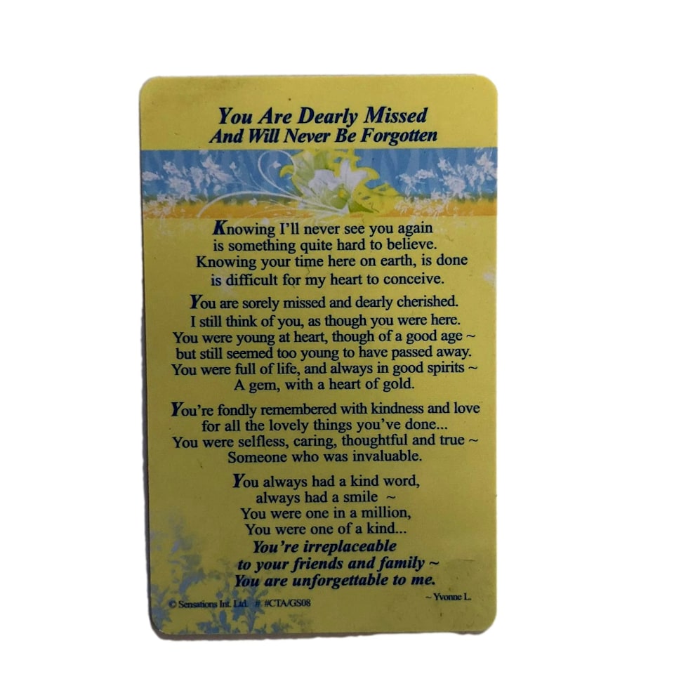 image 1 of Sentimental Graveside Card You are Dearly Missed and Will Never be Forgotten