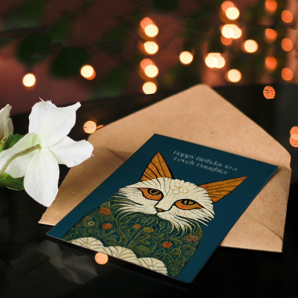 image 1 of Magnificent Moggie Cat William Morris Style Daughter Birthday Card