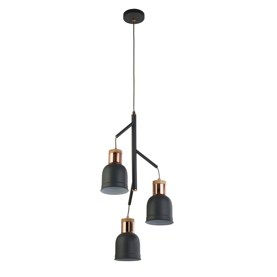 image 1 of Barham 3Lt Pendant - Grey & Copper Metal