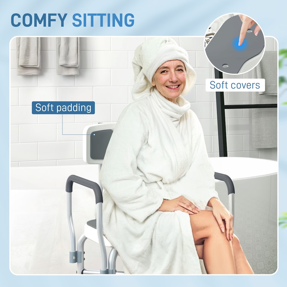 image 1 of HOMCOM Padded Bath Chair with Slotted Seat and Adjustable Height, Grey