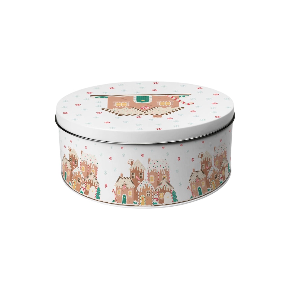 image 1 of Gingerbread Houses Round Christmas Cake Tin