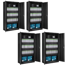 Filing Cabinet Set of 4 - 5 height-adjustable shelves, lockable doors Black