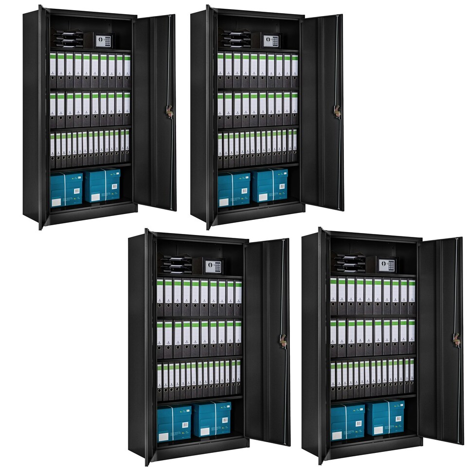 image 1 of Filing Cabinet Set of 4 - 5 height-adjustable shelves, lockable doors Black