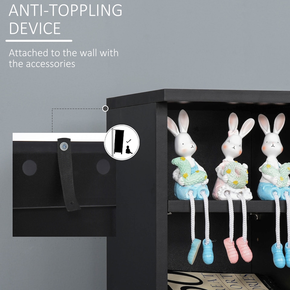 image 1 of HOMCOM 204 CD Media Display Shelf Unit Set of 2 Blu-Ray Tower Rack w Adjustable Shelves Bookcase Storage Organiser, Black