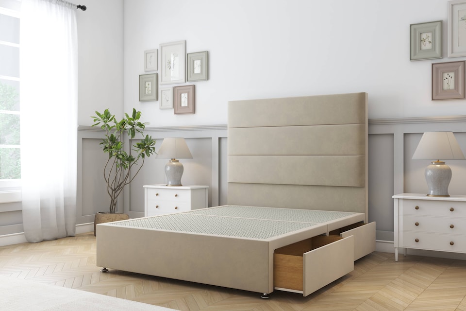 image 1 of Sloomy Texas Almond Coniston Divan Bed With Mattress 2 Drawers Footend With 54" Floor Standing Headboard 4' Small Double | Cream | Almond | Small Double | 1