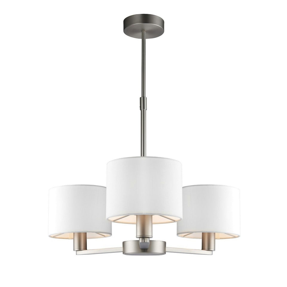 image 1 of Daley 3 Light Multi Arm Ceiling Pendant Matt Nickel, Vintage White Silk Effect, E14