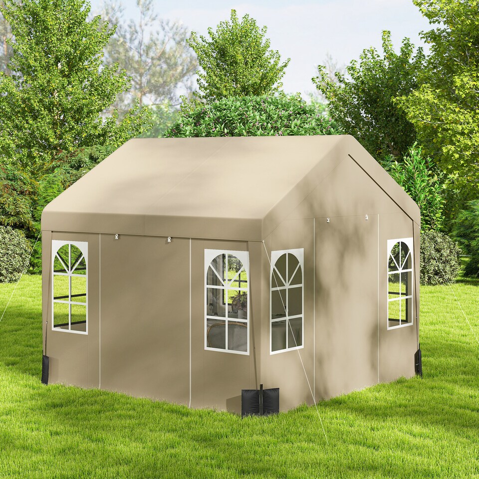 image 1 of Outsunny 3 x 3 m Party Tent, Outdoor Canopy Tent with Sidewalls, Beige | Cream | Beige | 295 x 300 x 278 cm