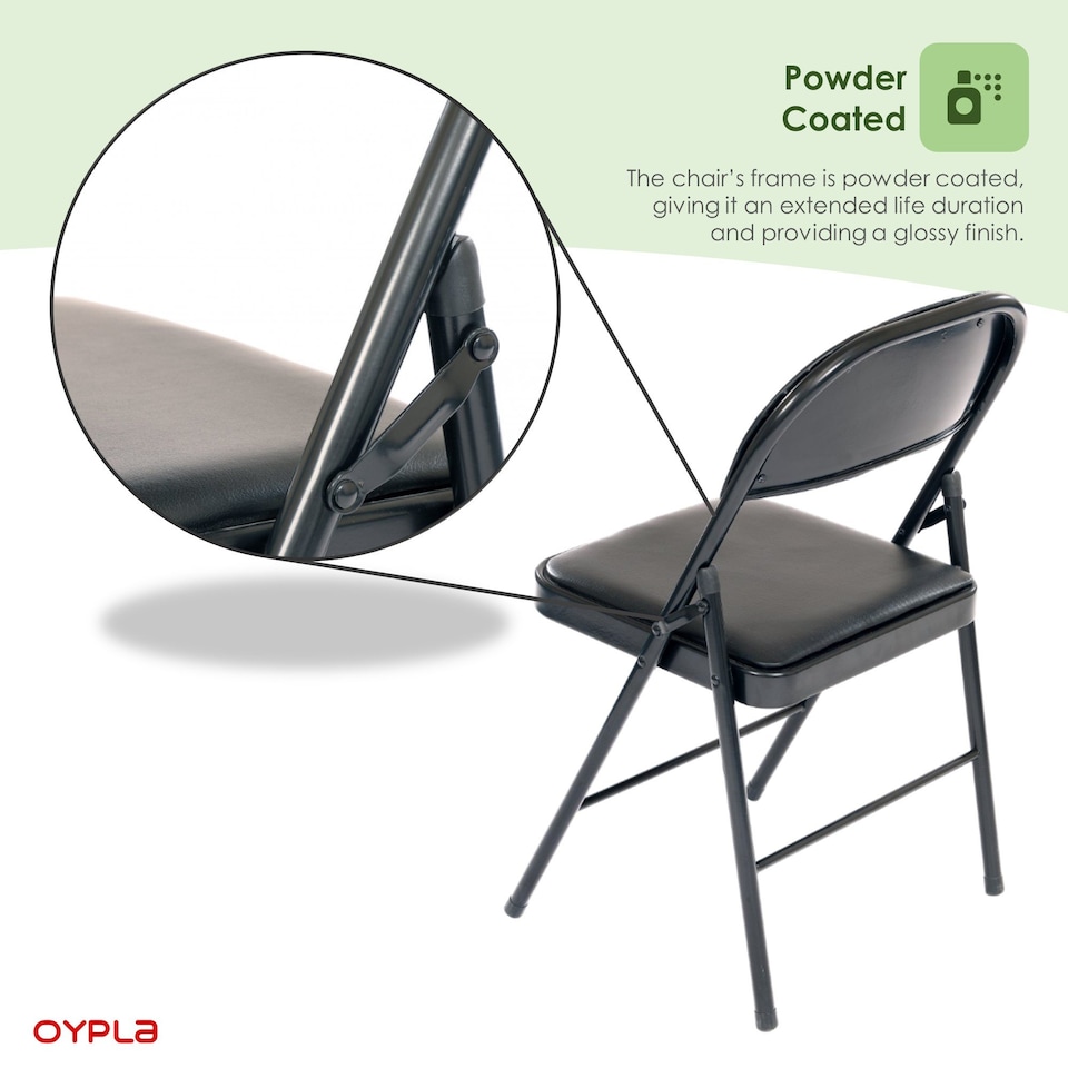 image 1 of Heavy Duty Padded Folding Metal Desk Office Chair Seat | Black