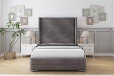 Sloomy Sterling Slate Naples Bed Frame With Mattress With 50"  Upholstered Wingback Headboard 4' Small Double