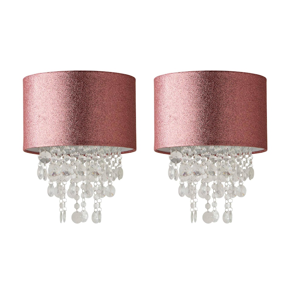 image 1 of ValueLights Bonita Pair Pink Glitter Droplets Shades and Bulbs