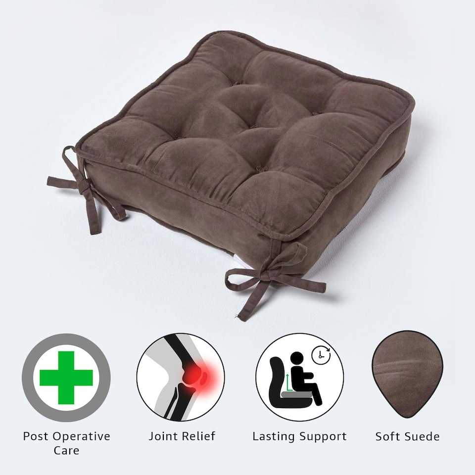 image 1 of Homescapes Chocolate Brown Faux Suede Dining Chair Booster Cushion Brown