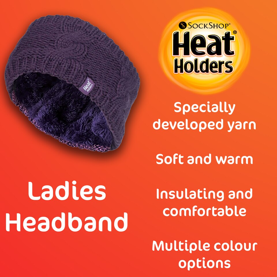 image 1 of Ladies Cable Knitted Fleece Lined Thermal Winter Ear Warmer Headband | Black | Black/Grey | One Size | 1