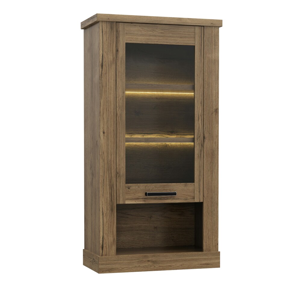 image 1 of Corona 1 Door Wall Display Cabinet in Tabak Oak
