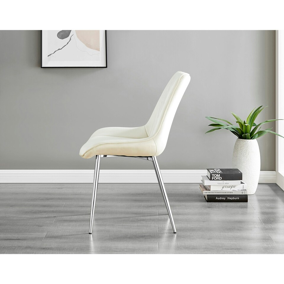 image 1 of Furniturebox 2x Pesaro Cream Velvet Silver Leg Luxury Dining Chairs