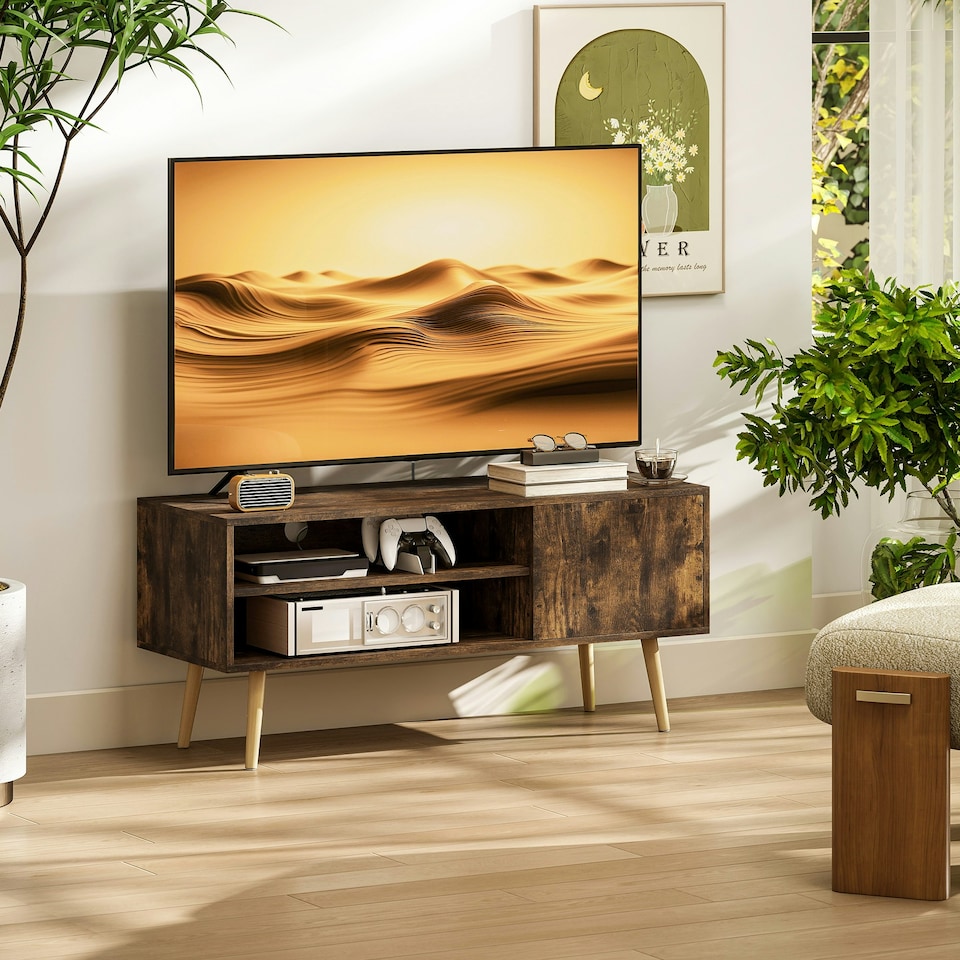image 1 of HOMCOM TV Unit Cabinet for TVs up to 55Inches with Cable Management, Brown | Brown | 1