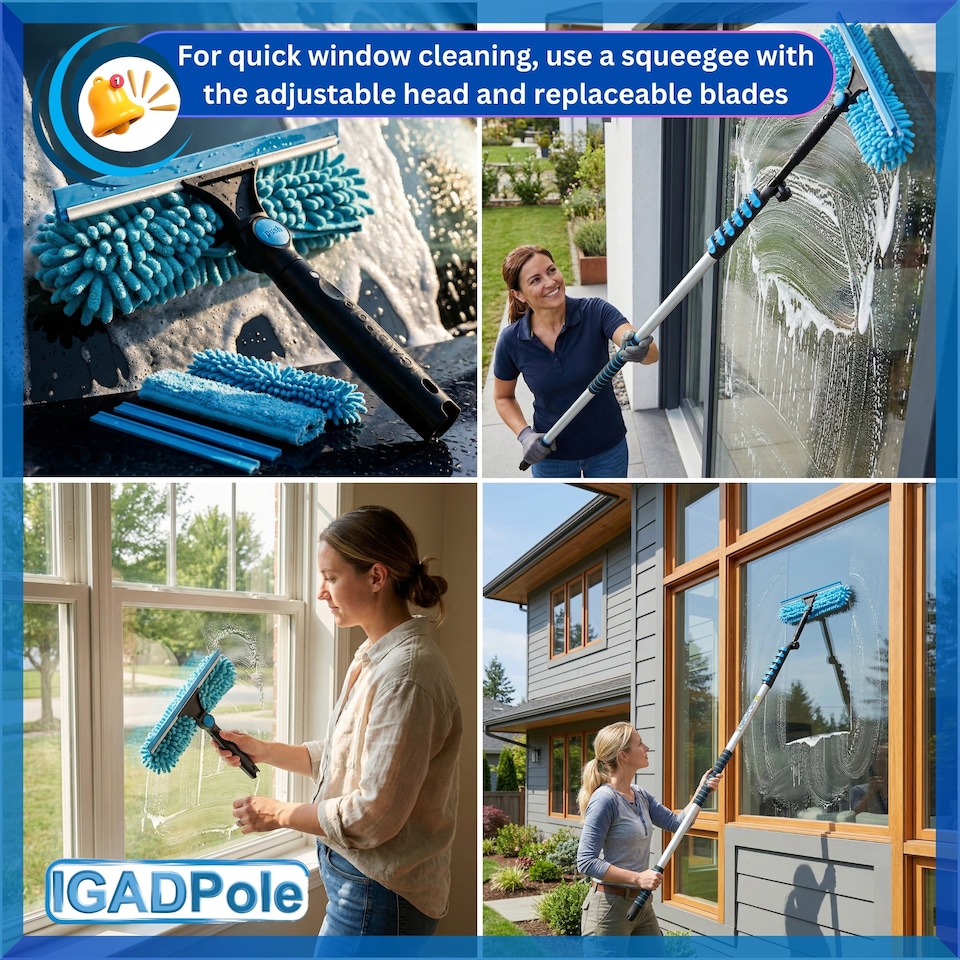 image 1 of IGADPole 7m (24ft) Washing Kit: Water-fed Brush, Cobweb Duster and 10” Squeegee and Soap Dispenser, with 6-Stage Telescoping Pole 5-24ft (7m) Pole