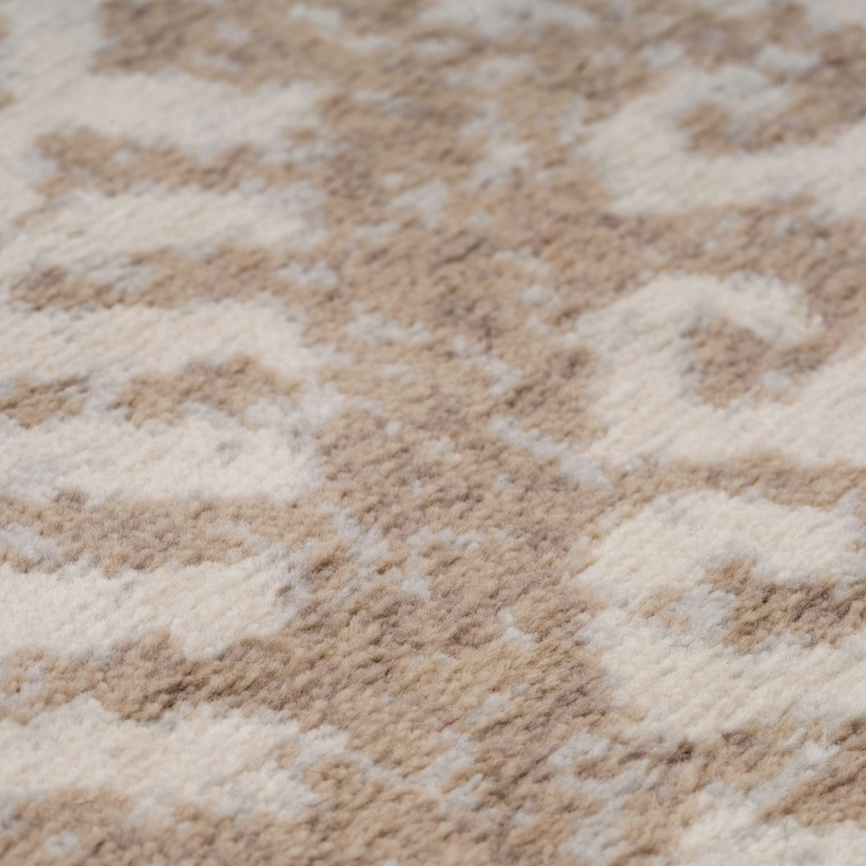 image 1 of KUKOON Neutral Beige Geometric Medallion Bordered Runner Rug 60cm x 240cm