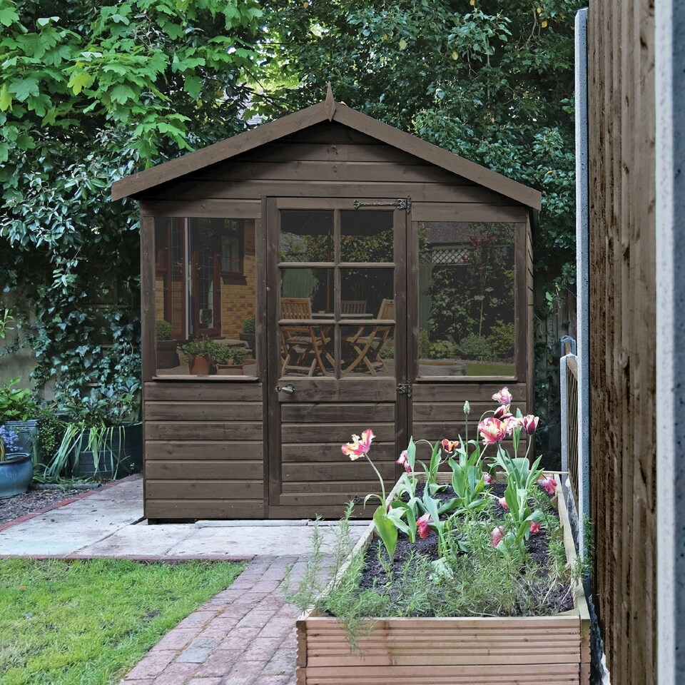 image 1 of Roxil Wood Stain Preserver 1L Spray (Burnt Umber) for Decking, Fence, Shed, Furniture