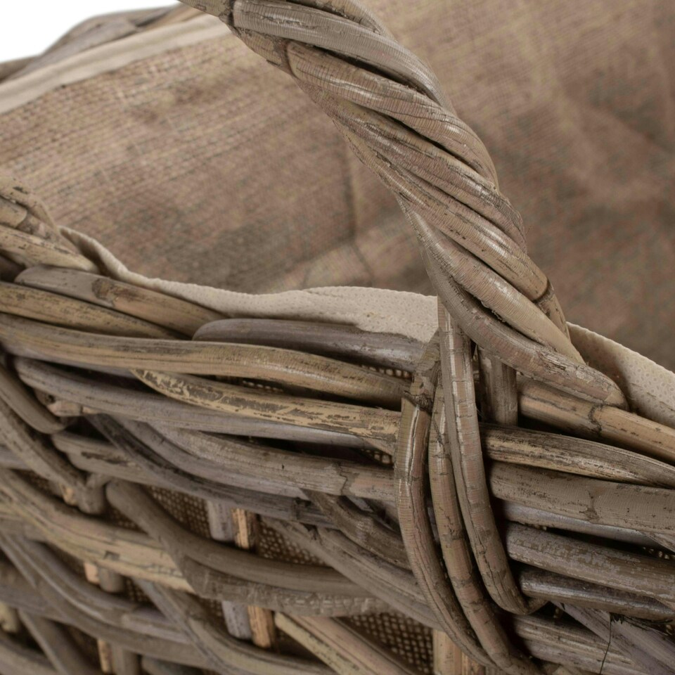 image 1 of Large Wheeled Rattan Hessian Lined Log Basket