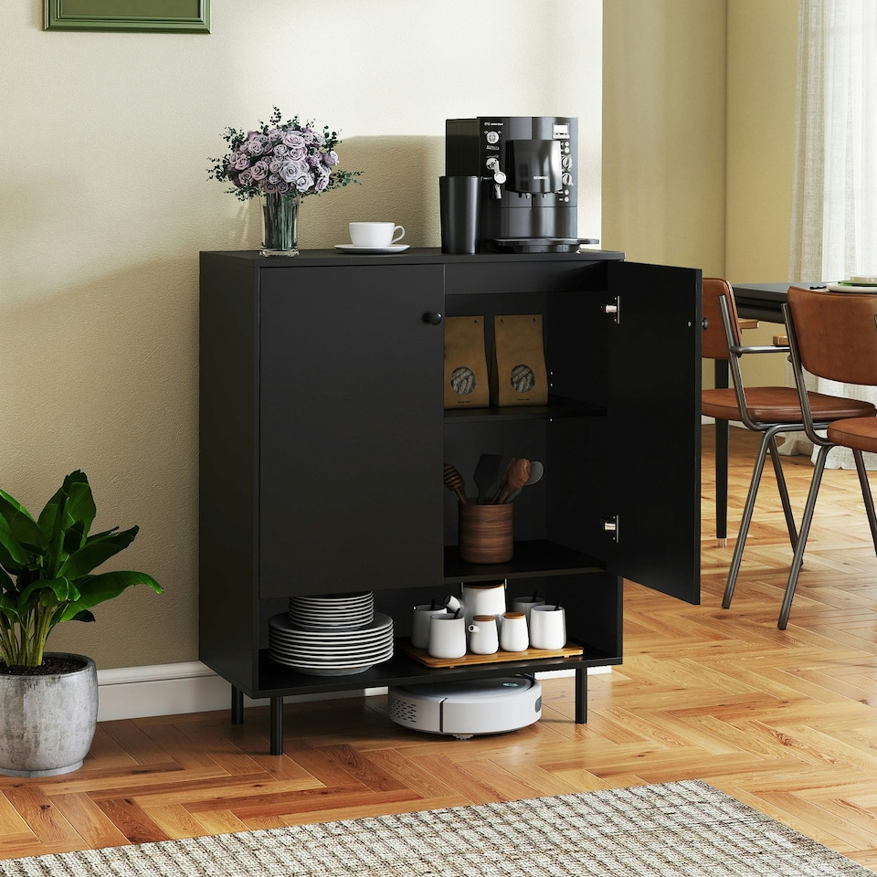 image 1 of COSTWAY Storage Cabinet 2 Door Buffet Sideboard Black Black