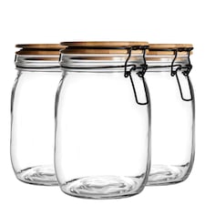 Argon Tableware Wooden Clip Lid Storage Jars - 1 Litre - White Seal - Pack of 3