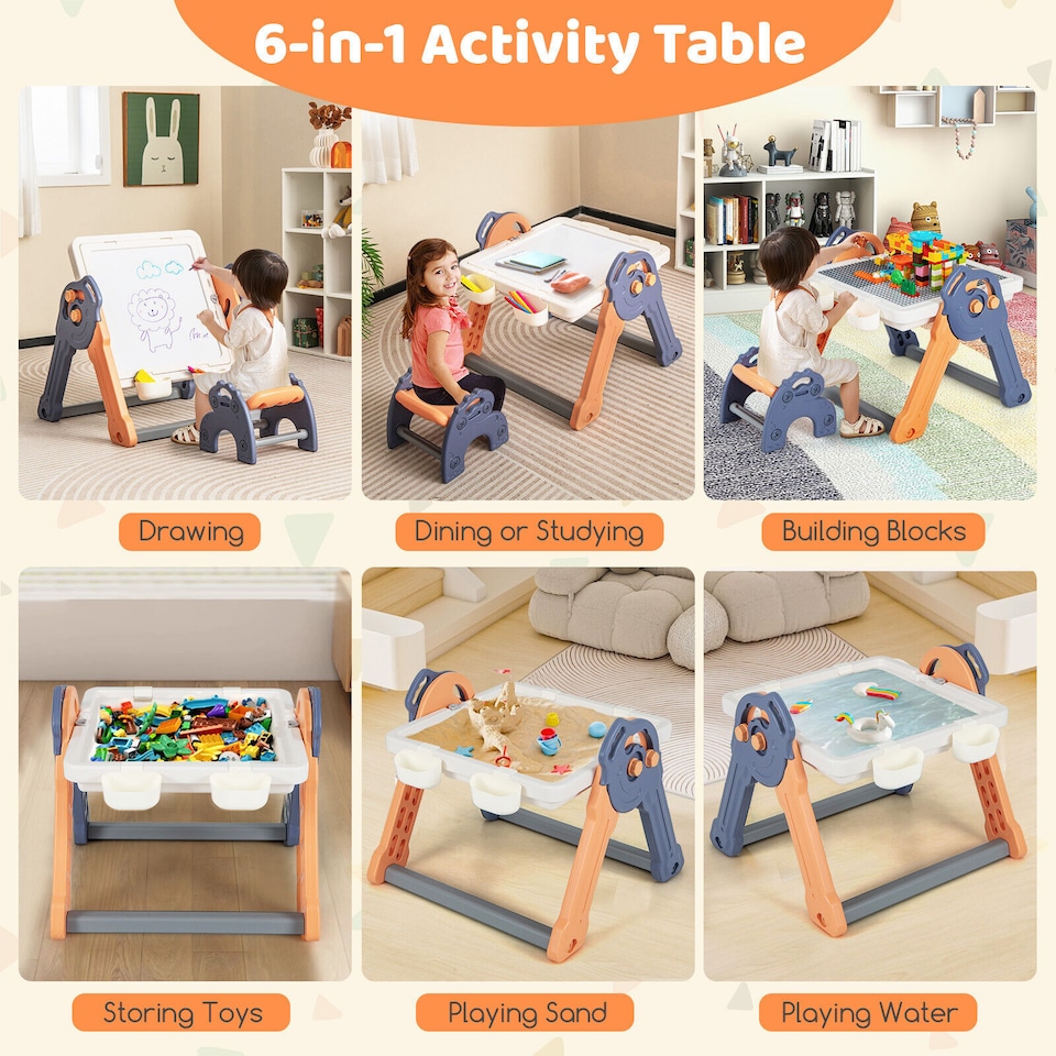 image 1 of COSTWAY 6-in-1 Kids Play Table and Chair Set Multi