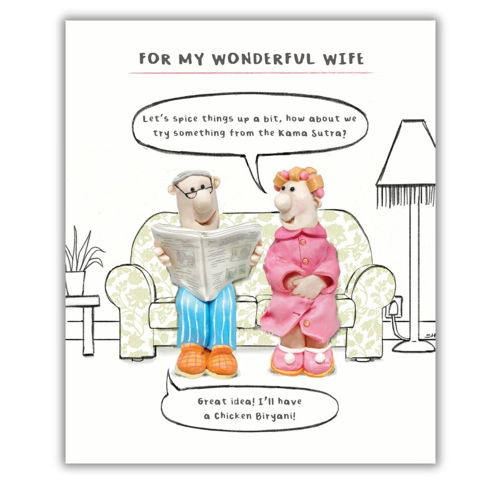 Model Family, Birthday Card for Wife, Wife Greetings Card "Let's Spice Things up a Bit" Family on Sofa!, Multi-coloured, 18.4 x 15.4 cms