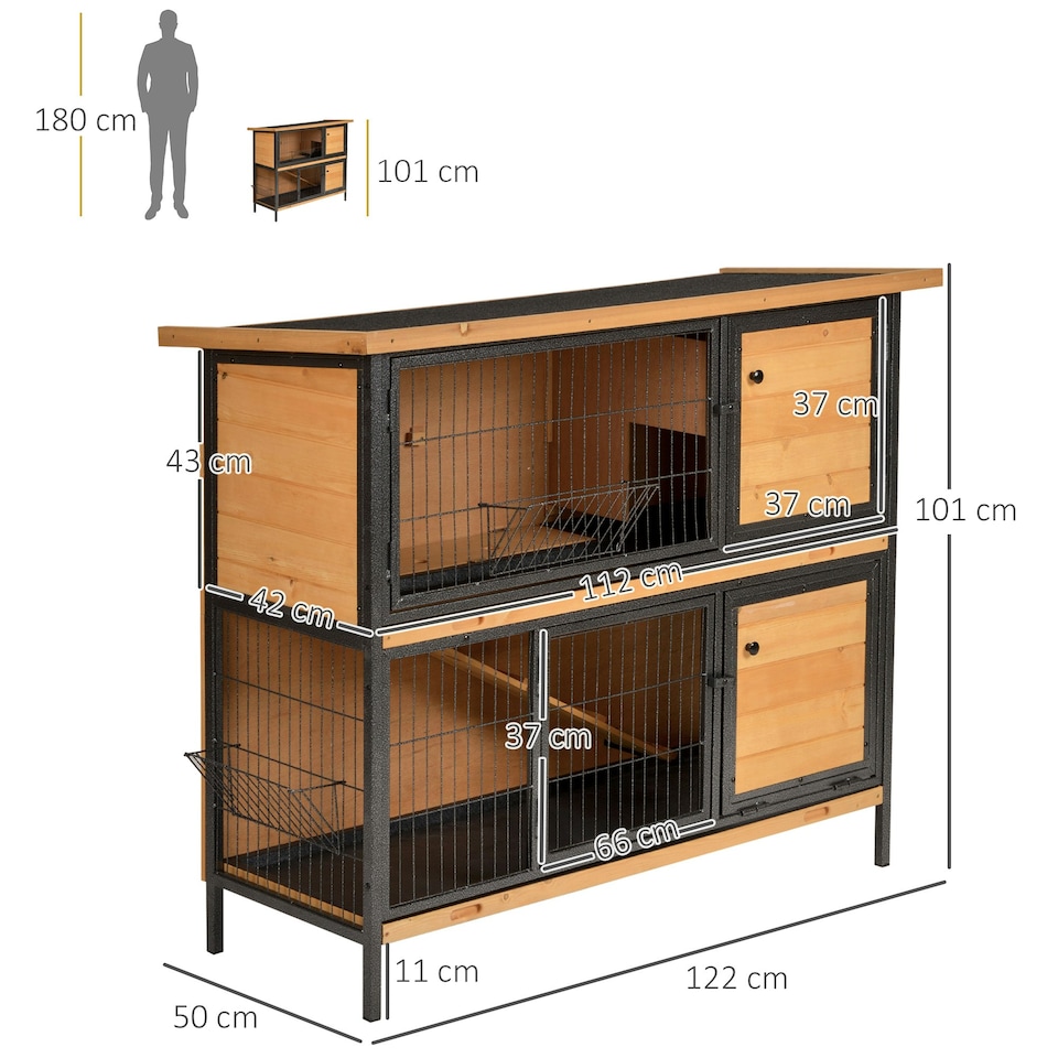 image 1 of PawHut Rabbit Hutch, Guinea Pig Hutch Outdoor Cage w/ Tray & Roof, Yellow