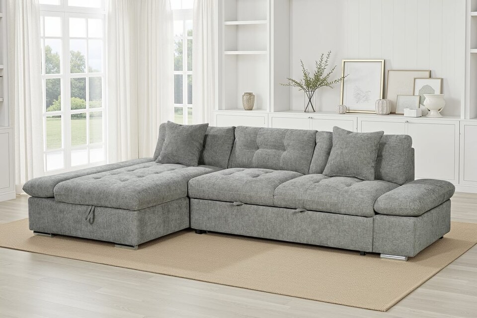 image 1 of Grey Chenille Fabric 1C2 Corner Sofabed with Storage HARRY