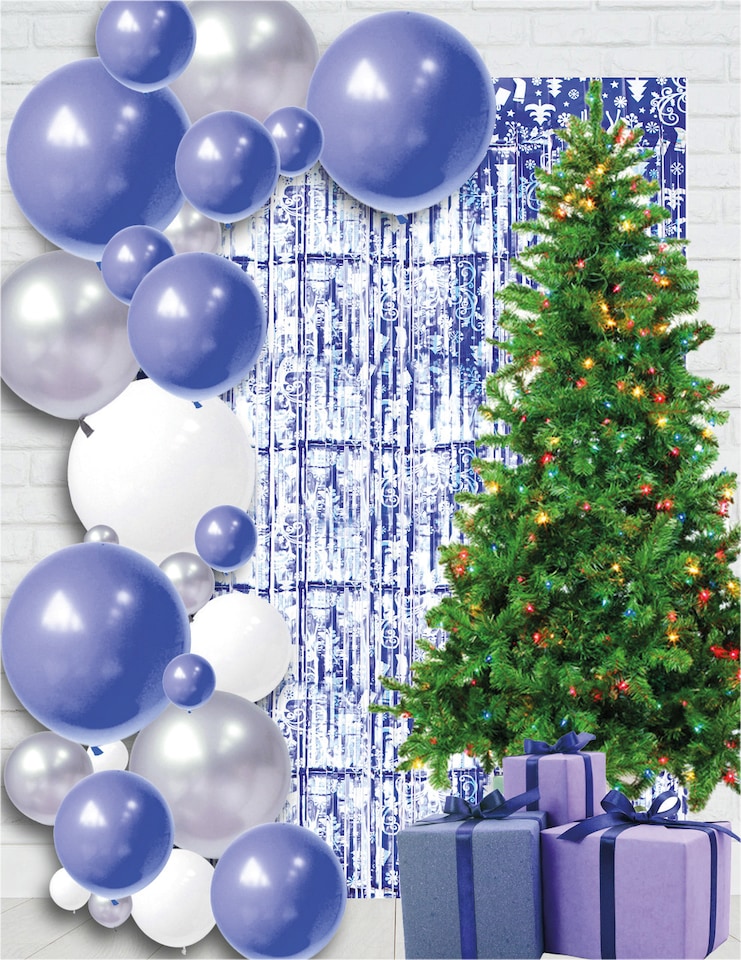image 1 of Christmas Reindeer Tinsel Curtain 2.5Mx1M Blue