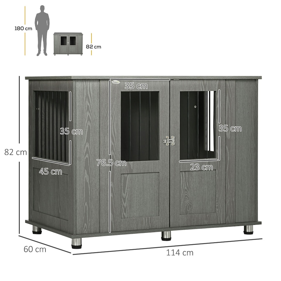 image 1 of PawHut Dog Crate Kennel Cage for Extra Large Dog, Indoor End Table, Grey