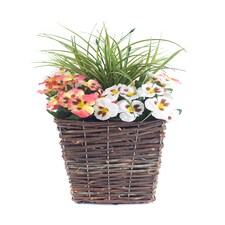 Best Artificial Pre-Made 44cm Peach & White Pansy Flowers in Rattan Wicker Planter Pot - Suitable For Outside Use | Pink | Peach and White | 1