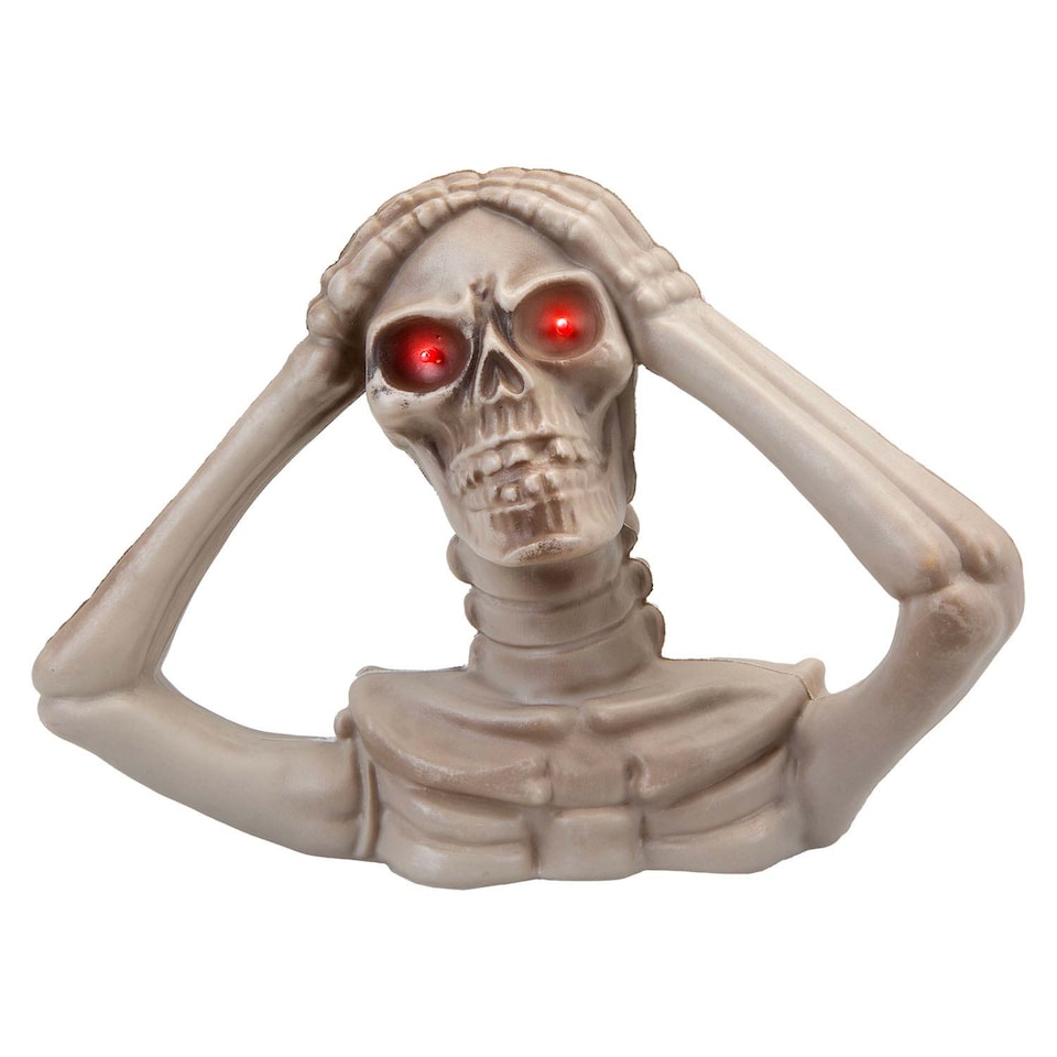 image 1 of PMS Halloween Skeleton Bust with LED Eyes - Hands on Head, 18 x 24 cm