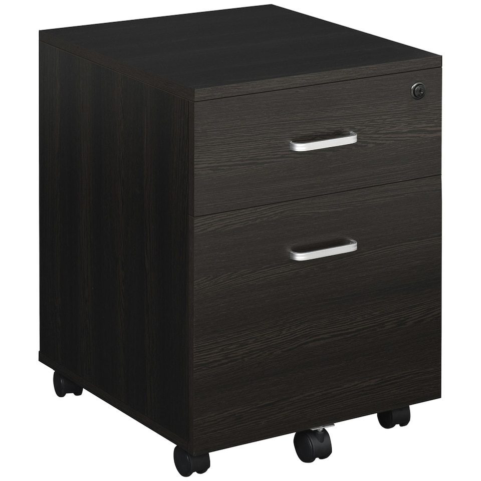 image 1 of Vinsetto 2-Drawer Locking Office Filing Cabinet 5 Wheels Rolling Storage Brown