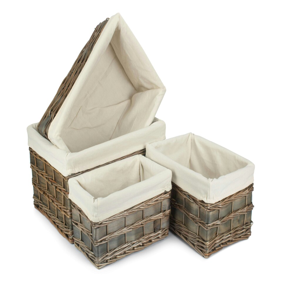image 1 of Set of 4 Grey Scandi Storage Basket with White Lining White