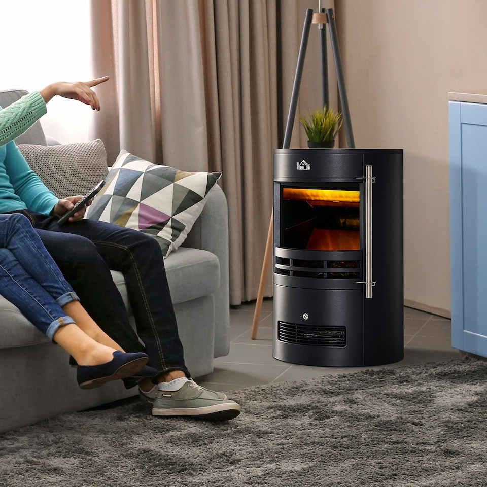 image 1 of HOMCOM Fireplace Electric Heater Stove w/ Thermostat Control Black Freestanding