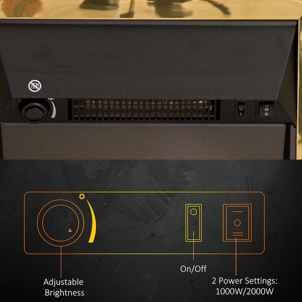 image 1 of HOMCOM Electric Fireplace 1 & 2KW LED Fire Flame for Living Room Golden | Gold