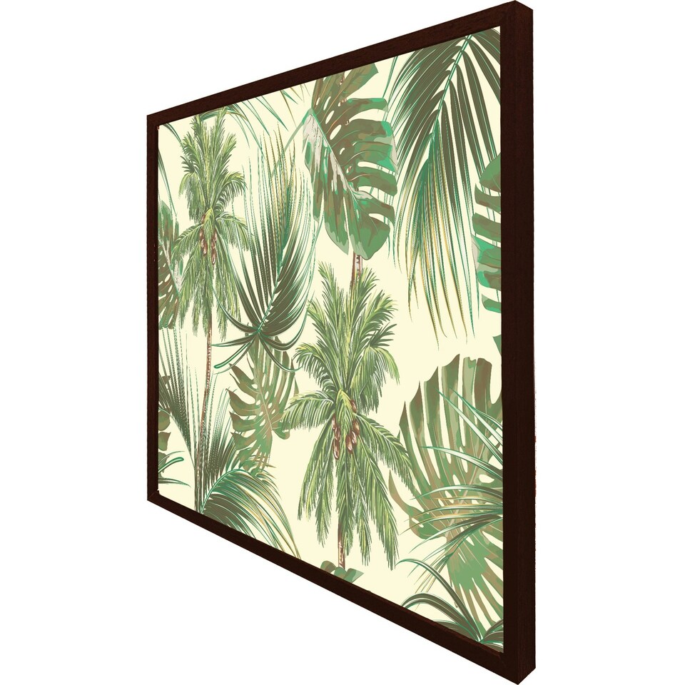 image 1 of Tropical leaves on yellow (Picture Frame) Brown | XL