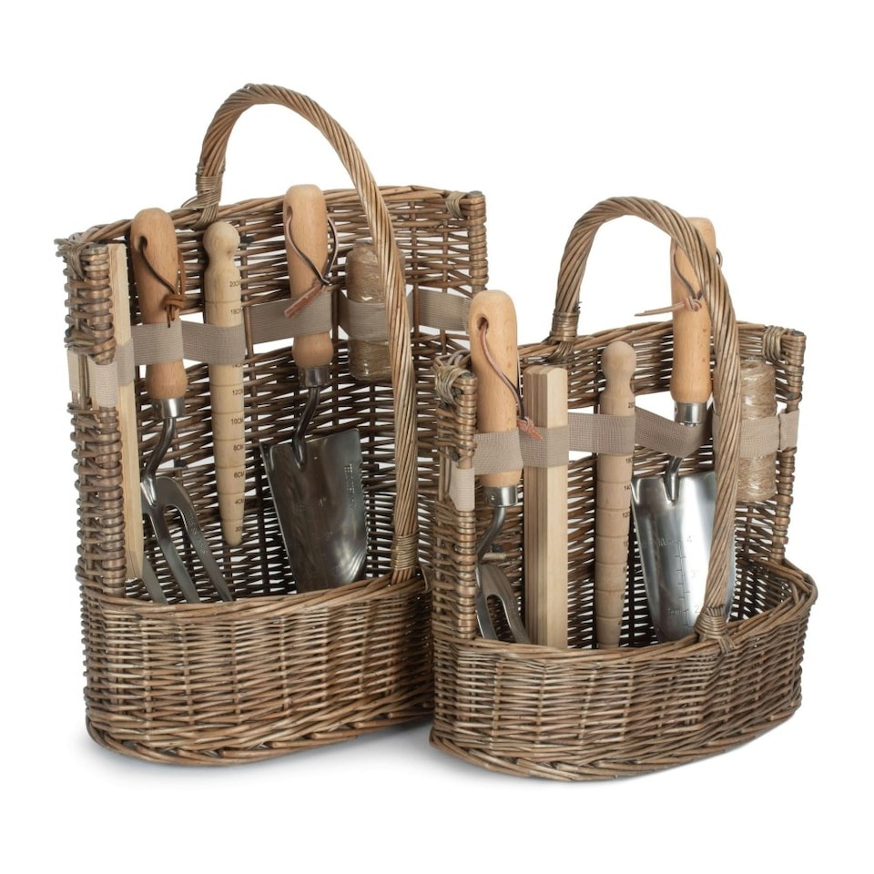 image 1 of Wicker Small Antique Wash Deluxe Garden Tool Basket