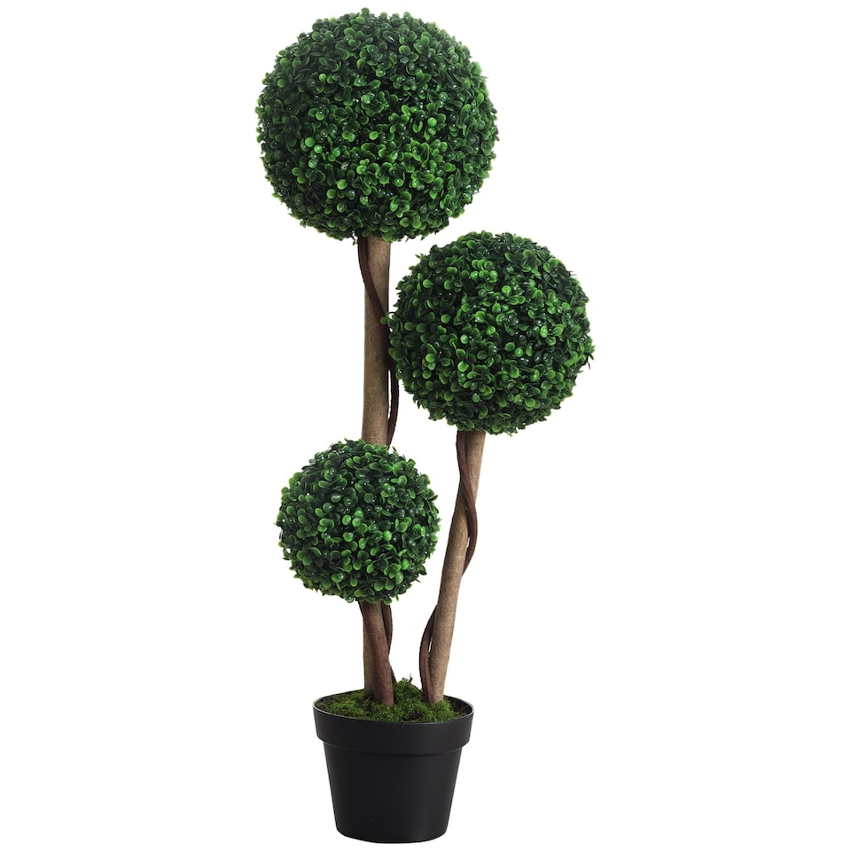 image 1 of HOMCOM Artificial Plant Boxwood Ball Topiary Tree Indoor Outdoor, 90cm