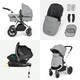 image 5 of Stomp Luxe 12pc Travel System with Stratus i-Size Car Seat & ISOFIX Base, Carrycot, Reversible Seat, Rain Cover & More (Black/Pearl Grey/Black)