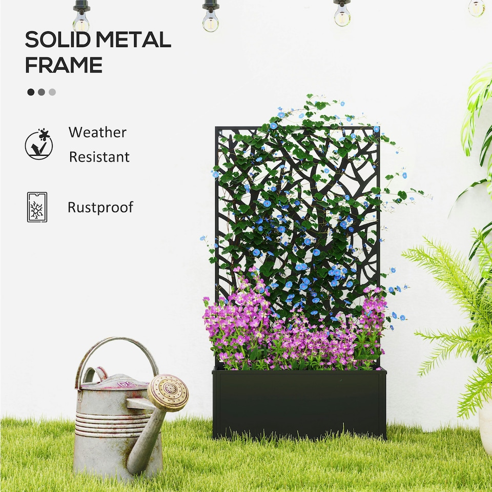 image 1 of Outsunny Metal Raised Garden Bed with Trellis, Outdoor Elevated Planter Box | Multi | 61L x 23W x 113Hcm
