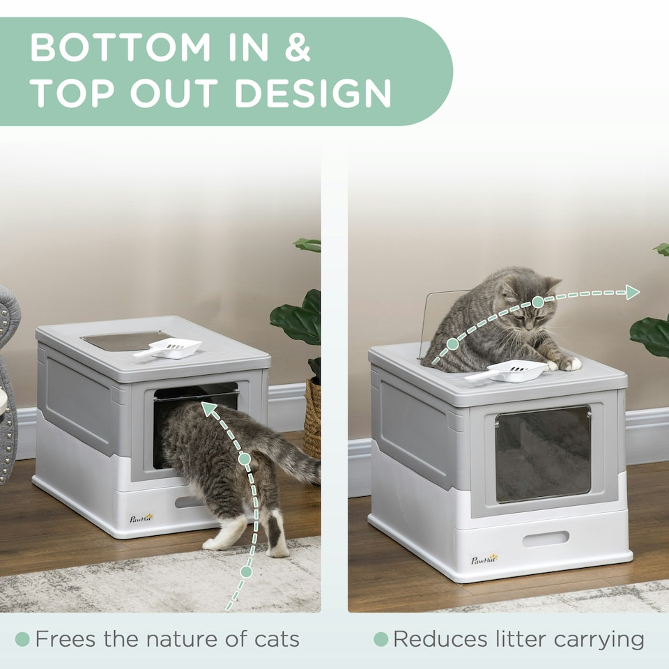 image 1 of PawHut Hooded Cat Litter Box, Pet Toilet w/ Scoop, Tray - Grey