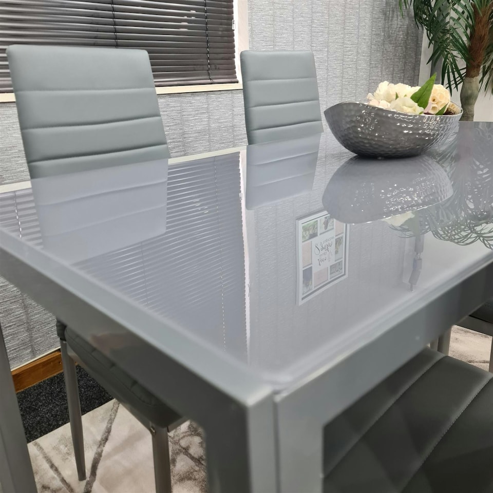 image 1 of kitchen Dining table and 4 grey leather chairs kitchen dining room furniture Grey