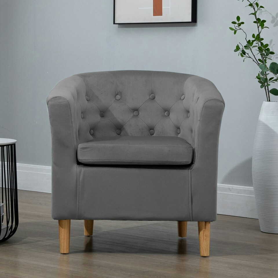 image 1 of Clio Studded Velvet Tub Chair - Dark Grey