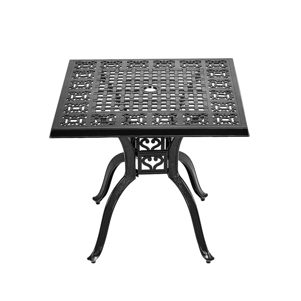 image 1 of Living and Home Cast Aluminum Square Outdoor Dining Table, Black, 80 cm | Black