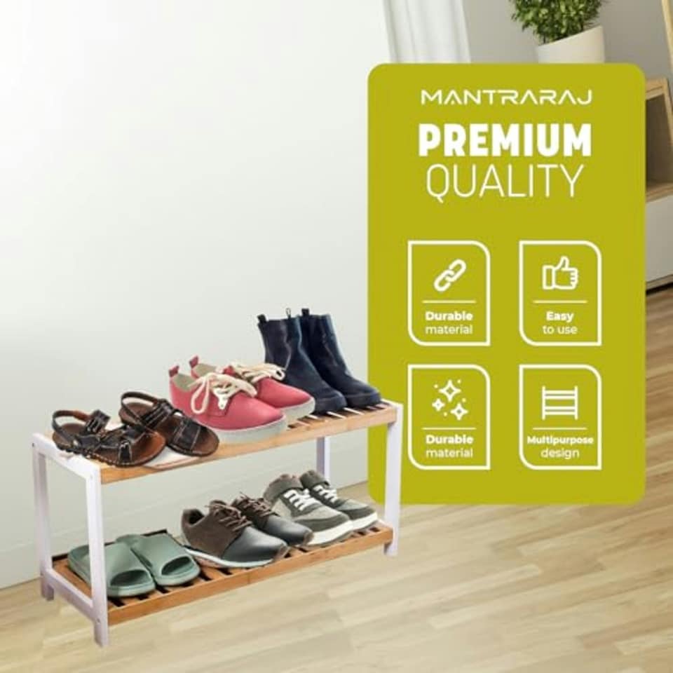 image 1 of 2 Tier Bamboo Shoe Rack Strong Design Shelf Organiser Holds up to 8 Pairs of Shoes Brown